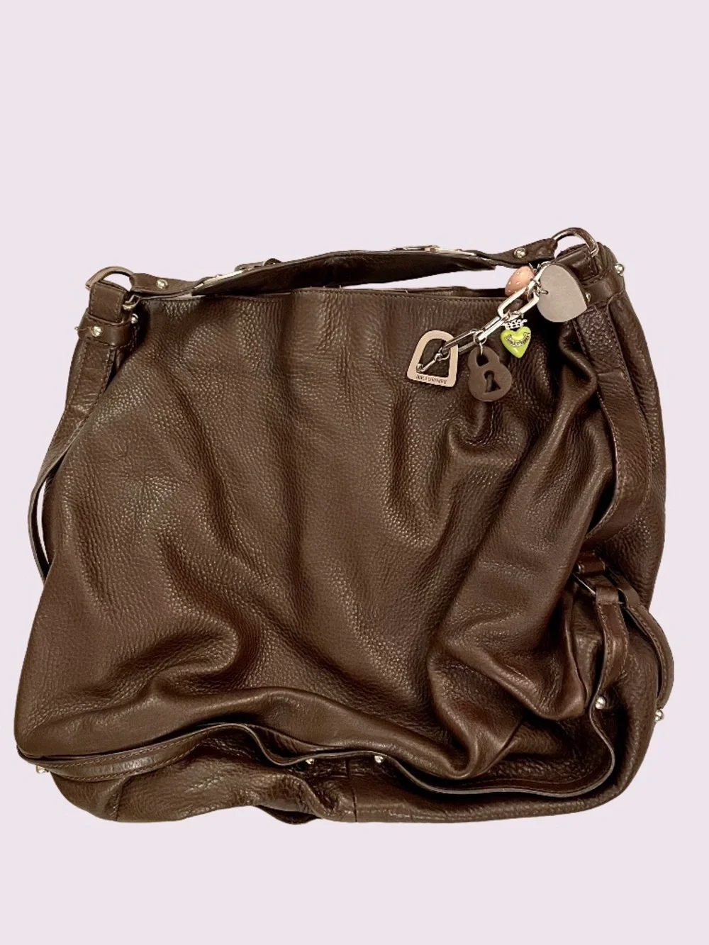 Vintage Y2K Juicy Couture Brown Pebble Leather Large Hobo Bag Silver Charms